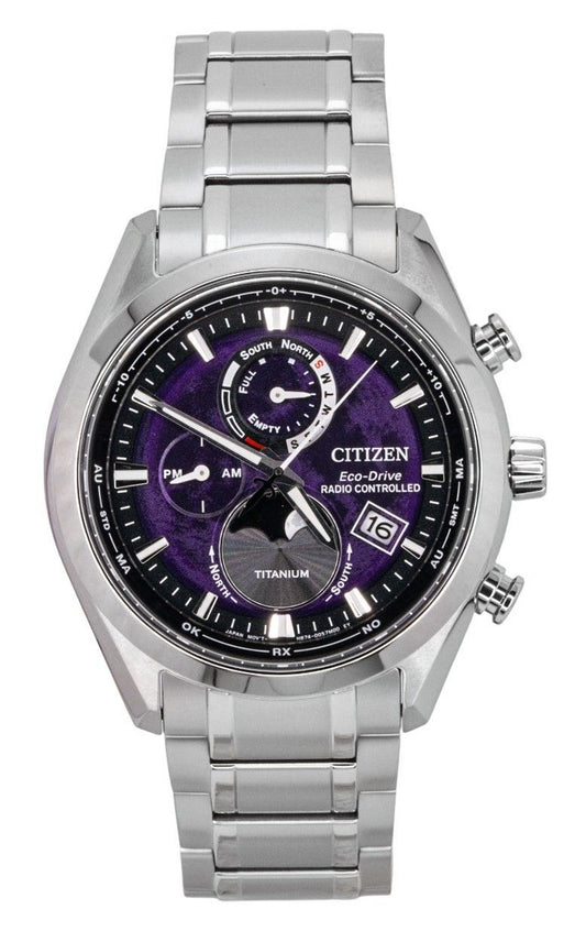 Citizen Tsuki-yomi A-T Moon Phase Titanium Purple Dial Eco-Drive BY1010-81Z 100M Herrenuhr