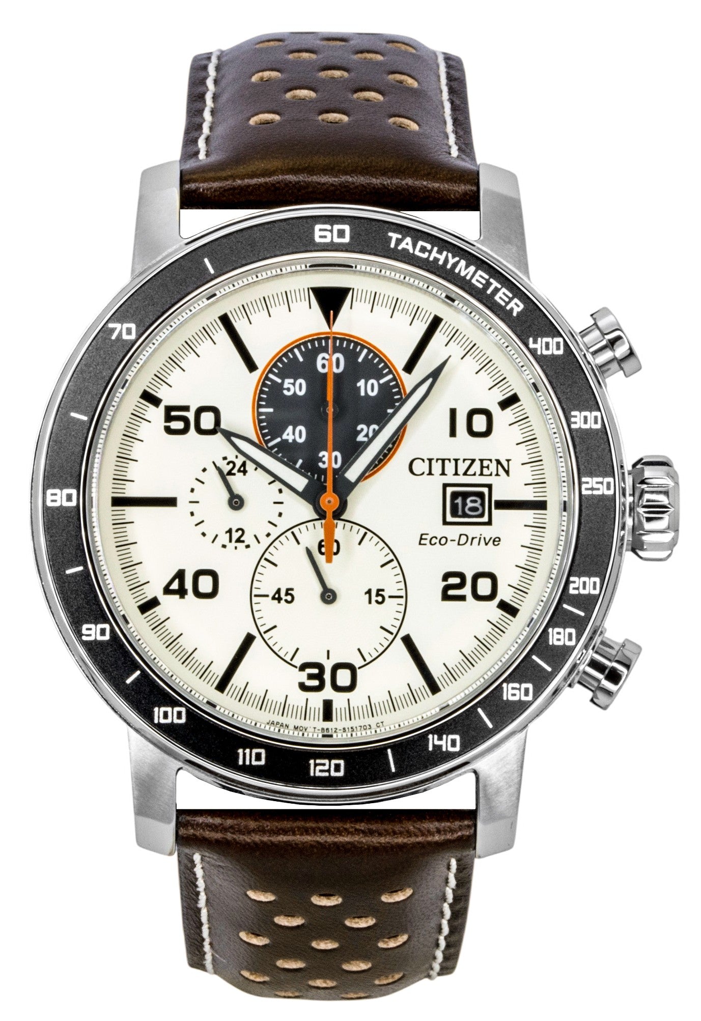 Citizen Brycen Chronograph Brown Lederarmband Ivory Dial Eco-Drive CA0649-06X 100M Herrenuhr