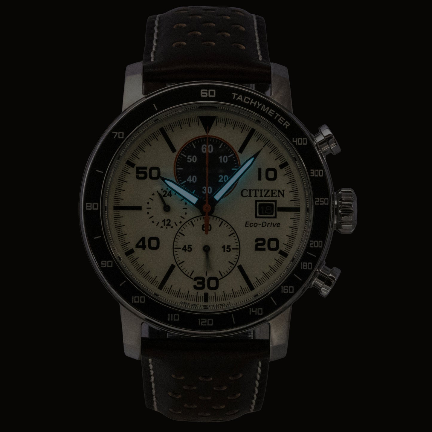 Citizen Brycen Chronograph Brown Lederarmband Ivory Dial Eco-Drive CA0649-06X 100M Herrenuhr