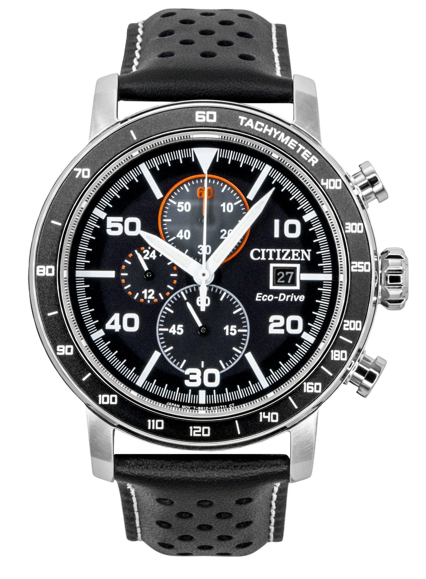 Citizen Brycen Chronograph Lederarmband Schwarzes Zifferblatt Eco-Drive CA0649-14E 100M Herrenuhr