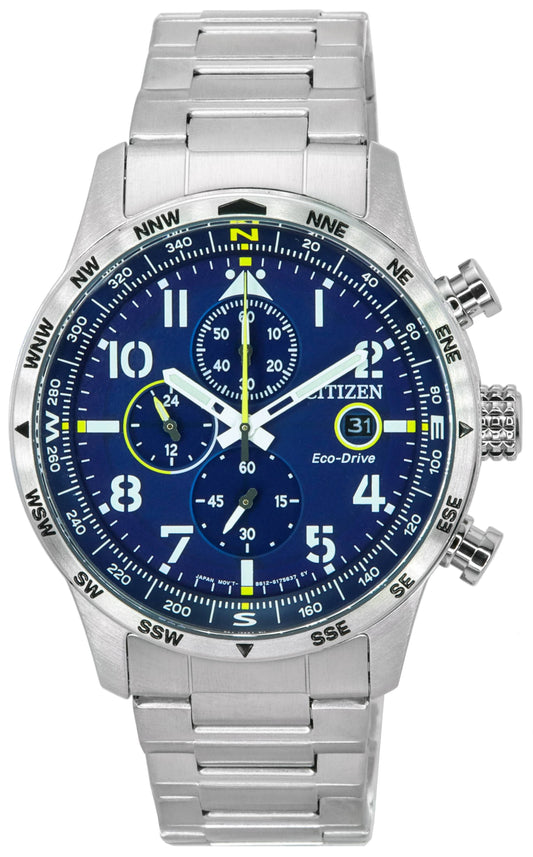 Citizen Pilot Edelstahl Blaues Zifferblatt Chronograph Eco-Drive CA0790-83L 100M Herrenuhr