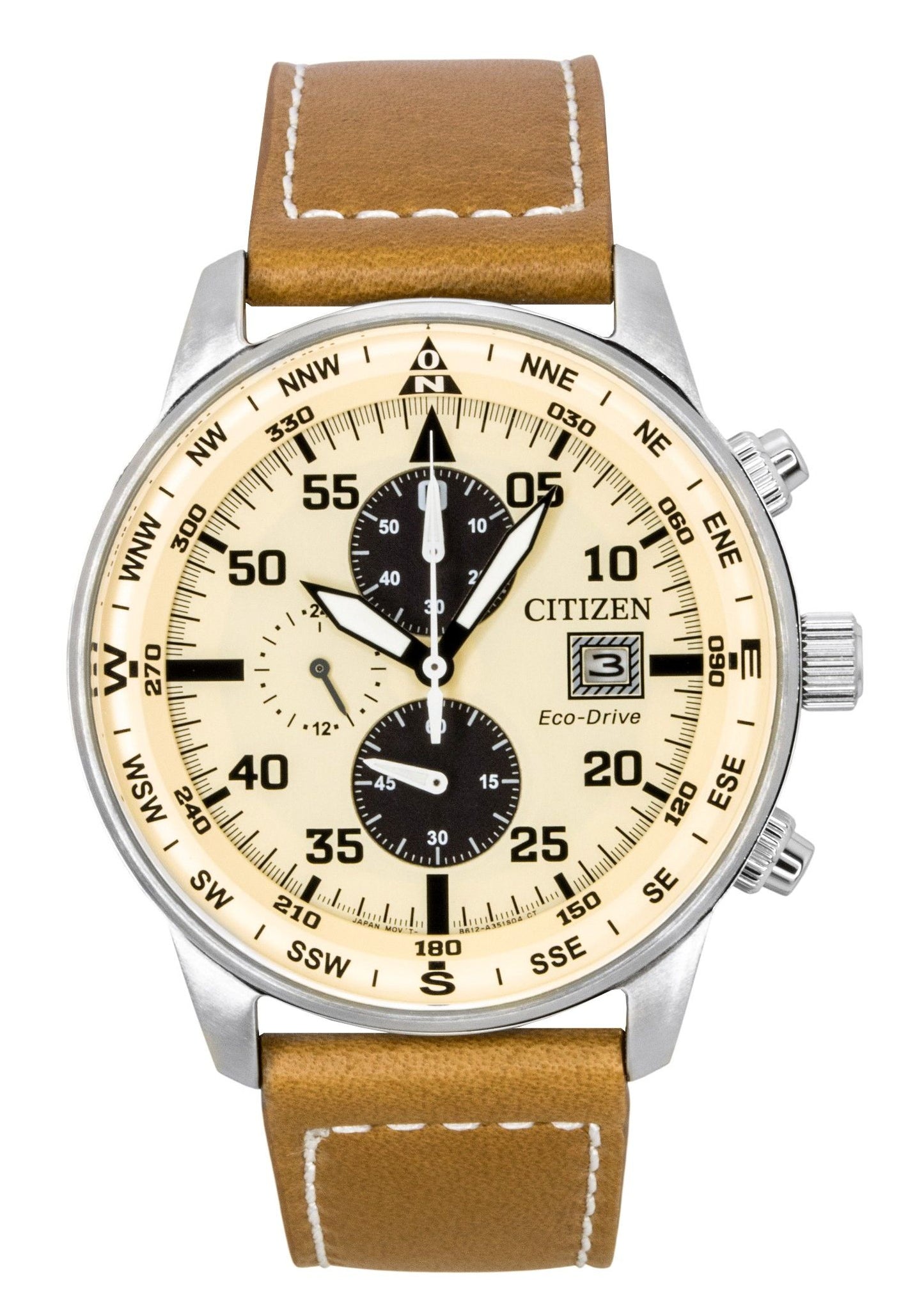 Citizen Eco-Drive Aviator Chronograph Lederarmband Beige Dial CA0880-15X 100M Herrenuhr