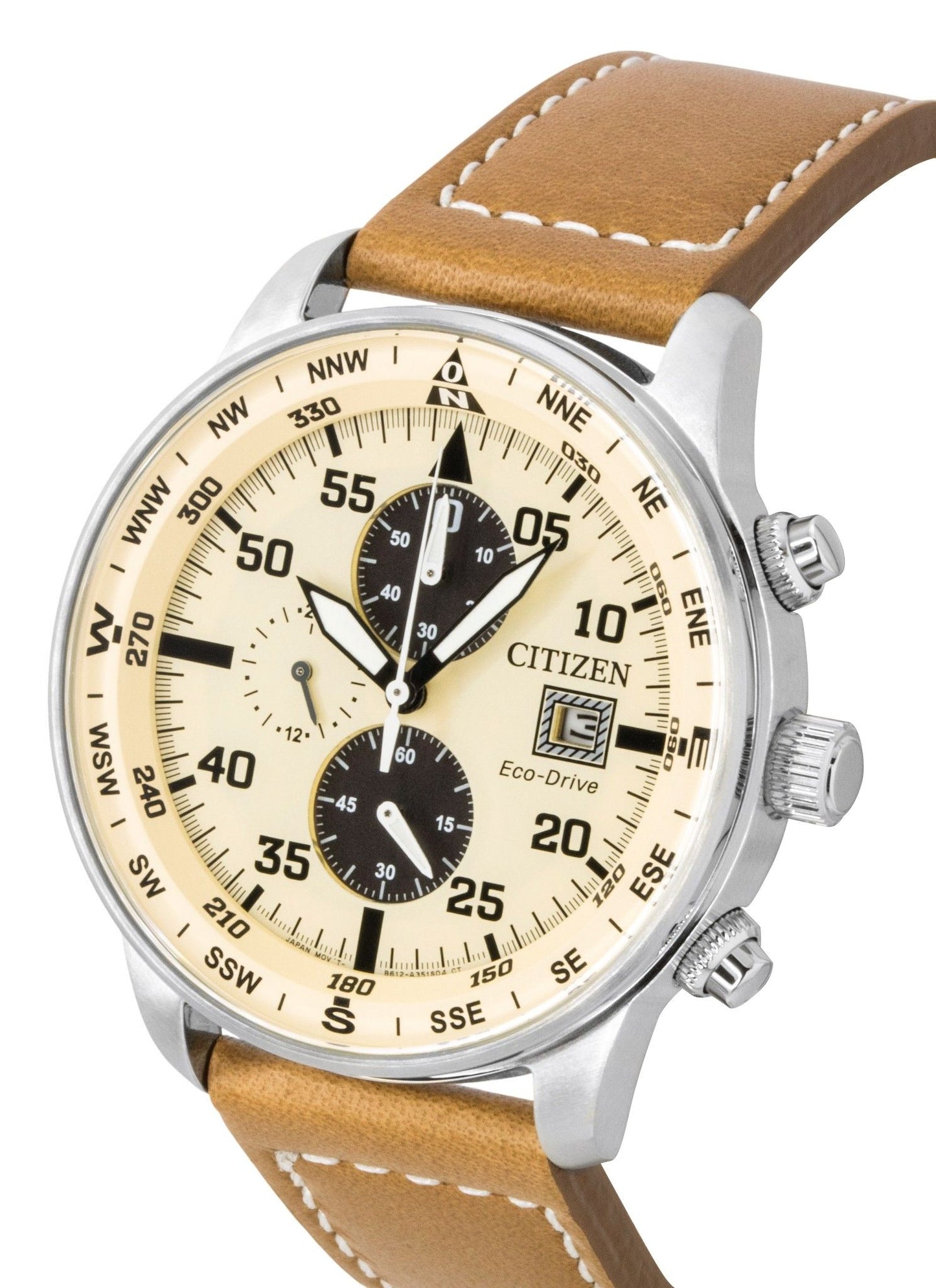 Citizen Eco-Drive Aviator Chronograph Lederarmband Beige Dial CA0880-15X 100M Herrenuhr