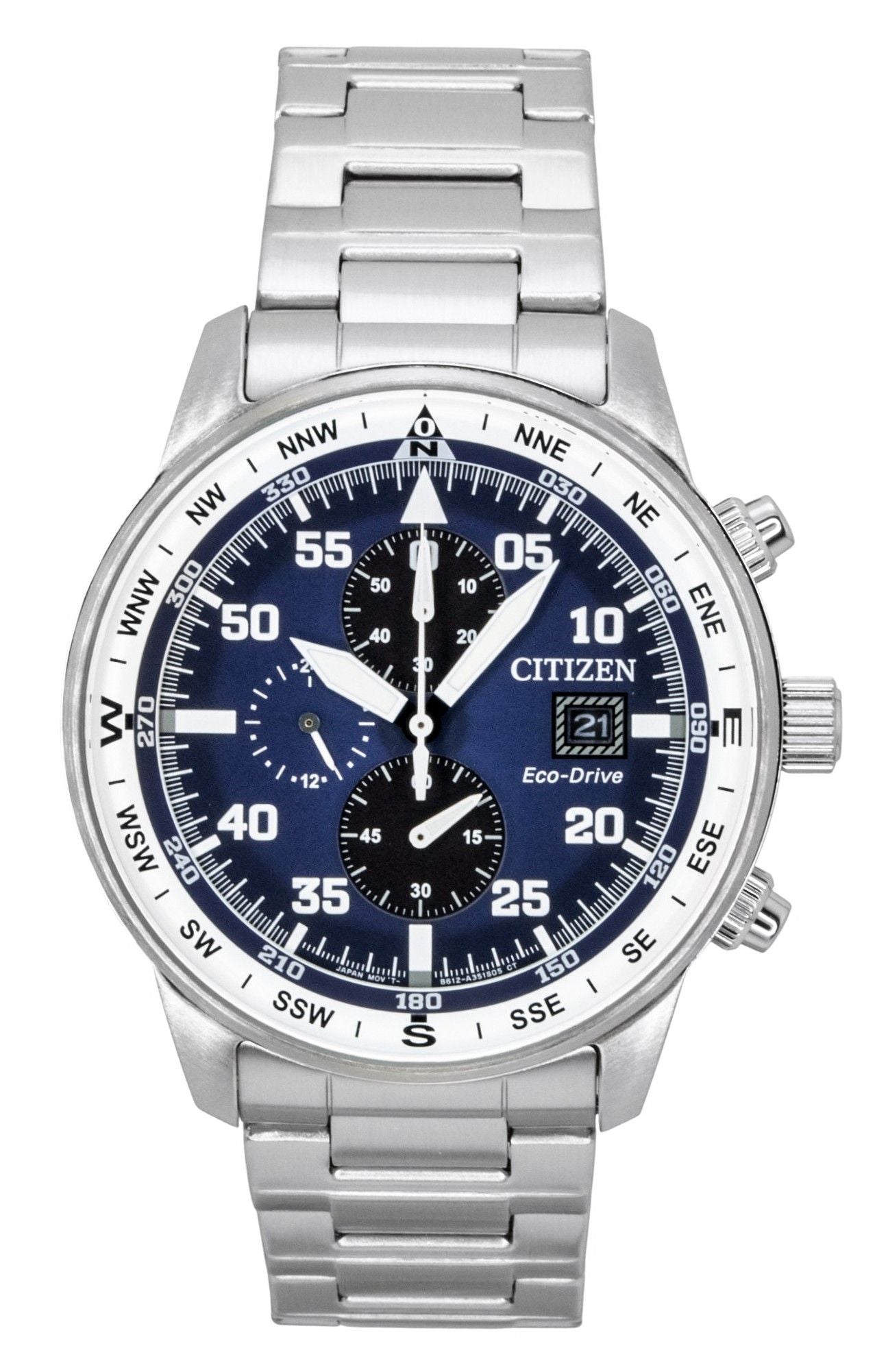 Citizen Eco-Drive Aviator Chronograph Edelstahl Blaues Zifferblatt CA0880-58L 100M Herrenuhr