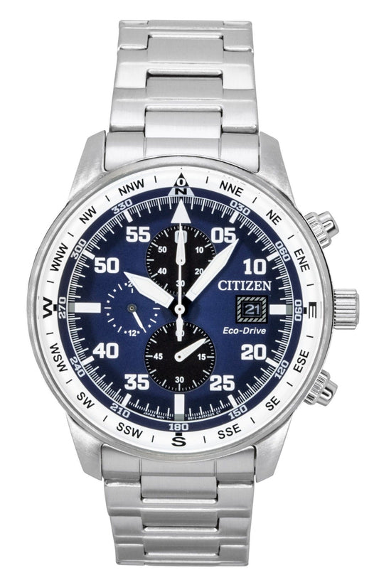Citizen Eco-Drive Aviator Chronograph Edelstahl Blaues Zifferblatt CA0880-58L 100M Herrenuhr