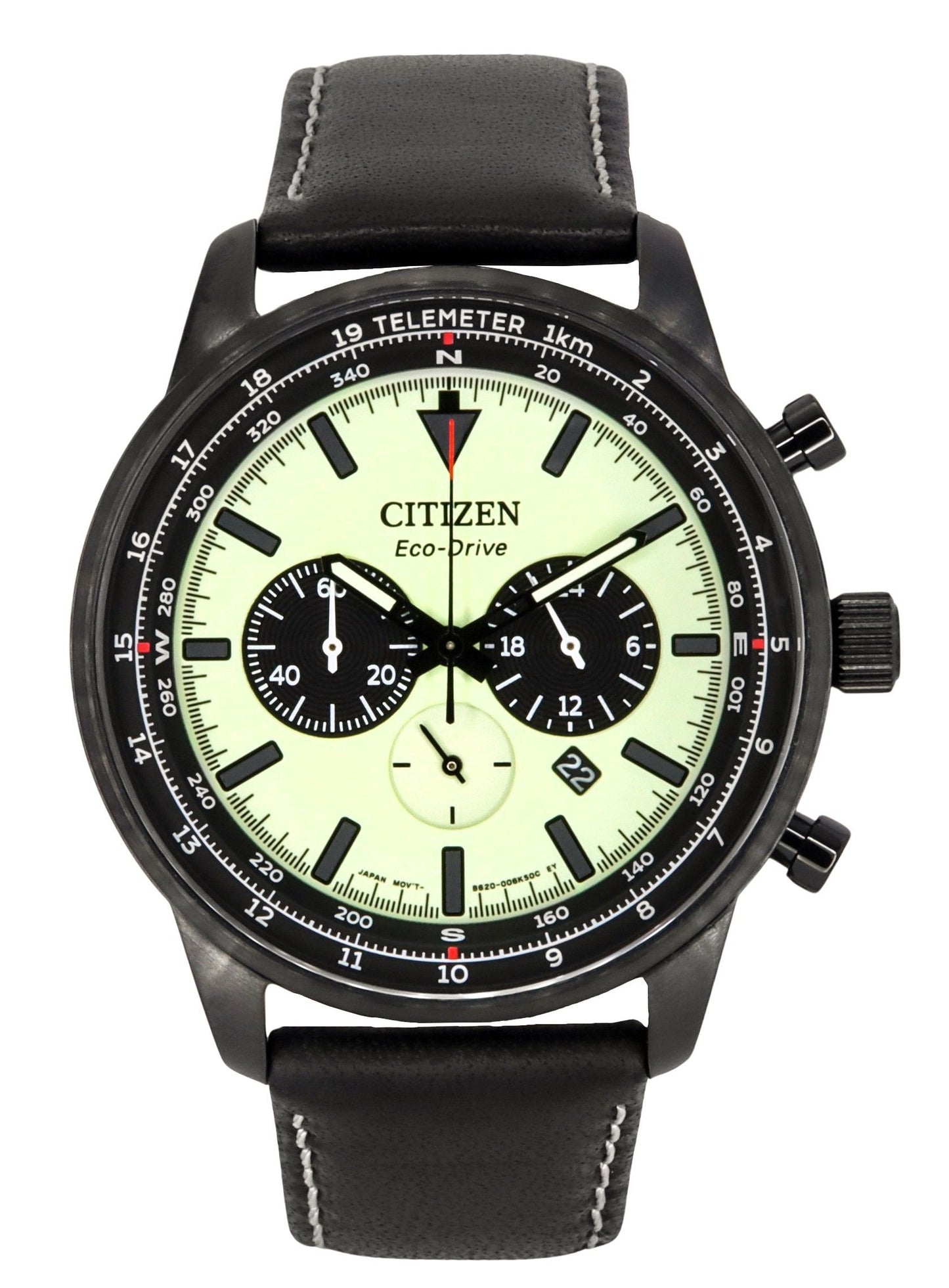 Citizen Eco-Drive Chronograph Lederarmband Full Luminous Gr?nes Zifferblatt CA4505-21X 100M Herrenuhr