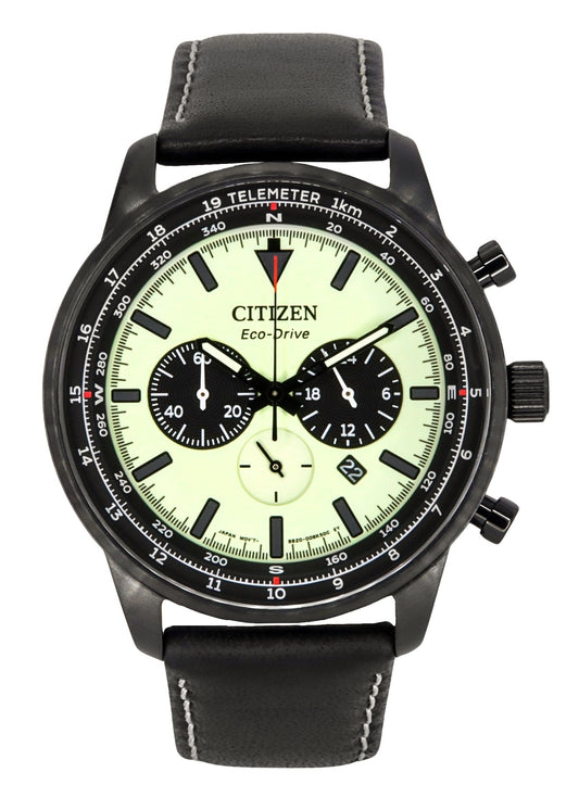 Citizen Eco-Drive Chronograph Lederarmband Full Luminous Gr?nes Zifferblatt CA4505-21X 100M Herrenuhr