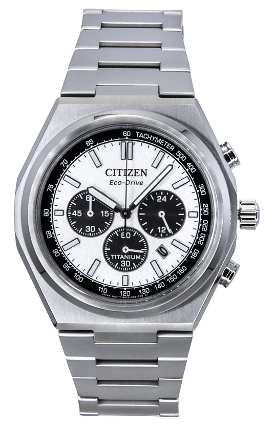 Citizen Zenshin Chronograph Super Titanium Silberfarbenes Zifferblatt Eco-Drive CA4610-85A 100M Herrenuhr