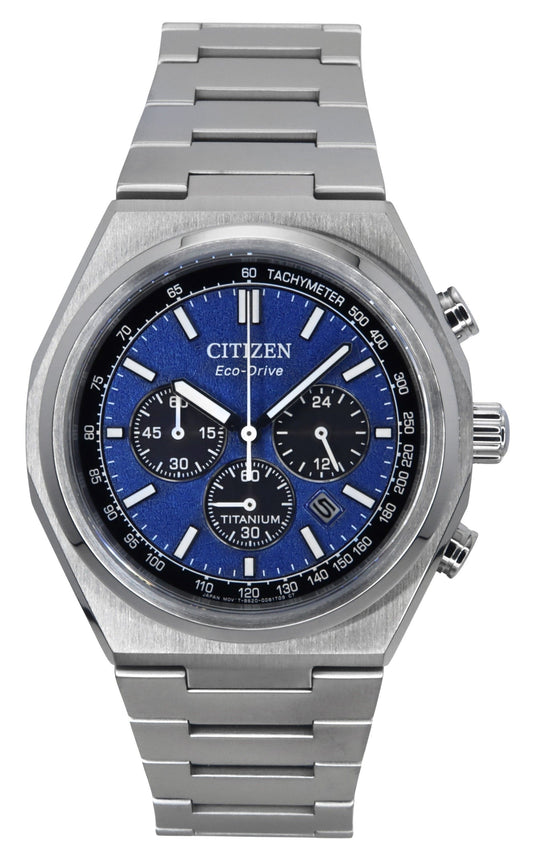 Citizen Zenshin Chronograph Super Titanium Blaues Zifferblatt Eco-Drive CA4610-85L 100M Herrenuhr