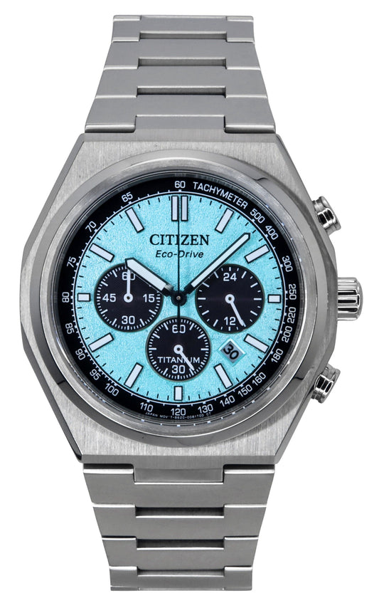 Citizen Zenshin Chronograph Super Titanium Ice Blaues Zifferblatt Eco-Drive CA4610-85M 100M Herrenuhr