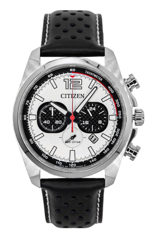 Citizen Eco-Drive Chronograph Lederarmband White Dial CA4640-09A 100M Herrenuhr