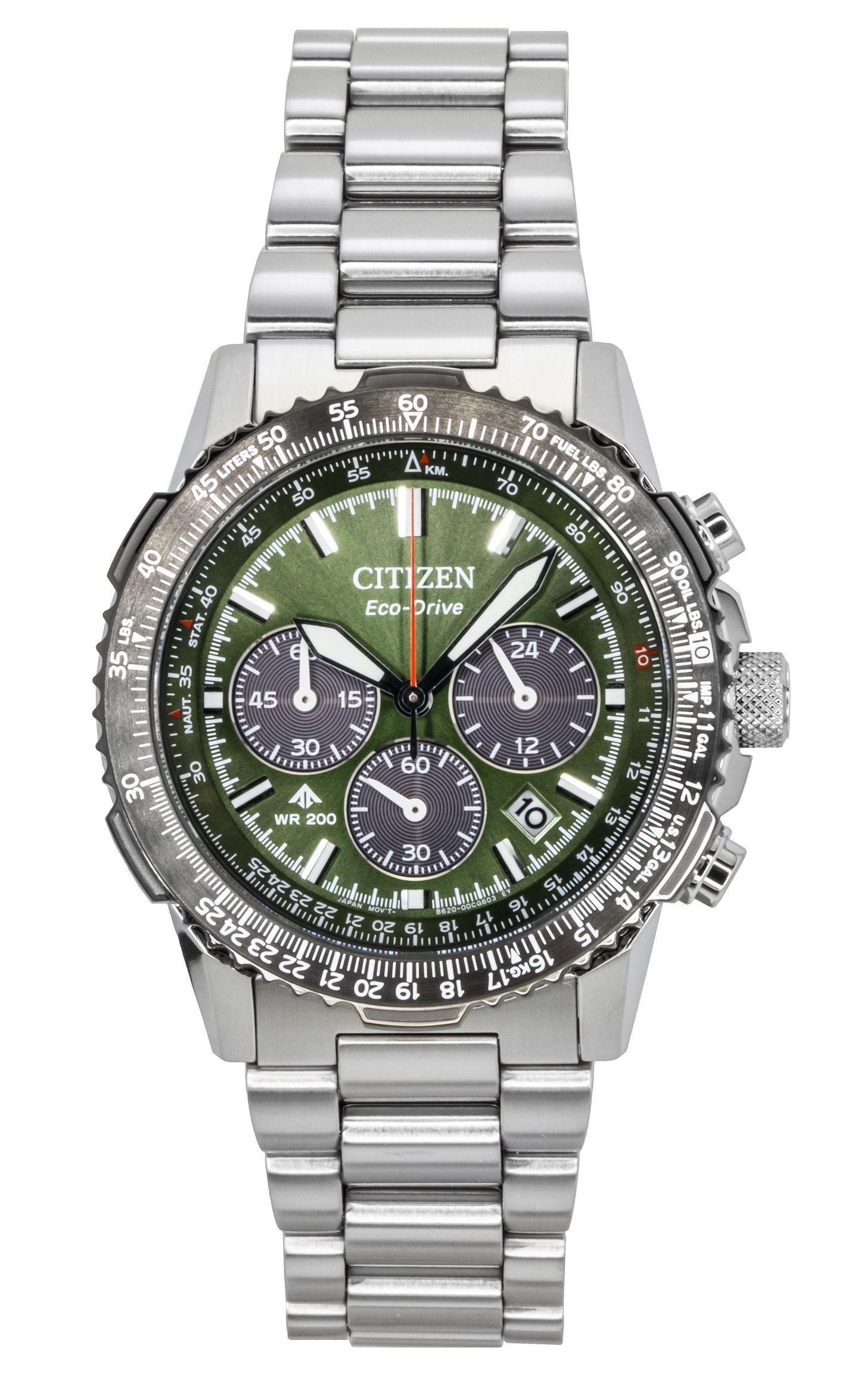 Citizen Promaster Sky Chronograph Edelstahl Gr?nes Zifferblatt Eco-Drive Taucher CA4664-60W 200M Herrenuhr