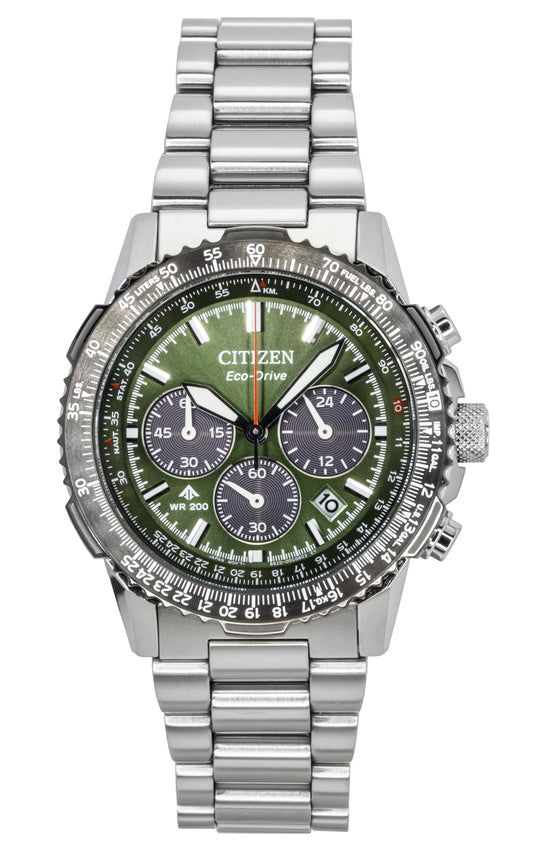 Citizen Promaster Sky Chronograph Edelstahl Gr?nes Zifferblatt Eco-Drive Taucher CA4664-60W 200M Herrenuhr