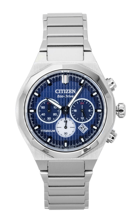 Citizen Zenshin Senkei Chronograph Super Titanium Blaues Zifferblatt Eco-Drive CA4691-59L 100M Herrenuhr