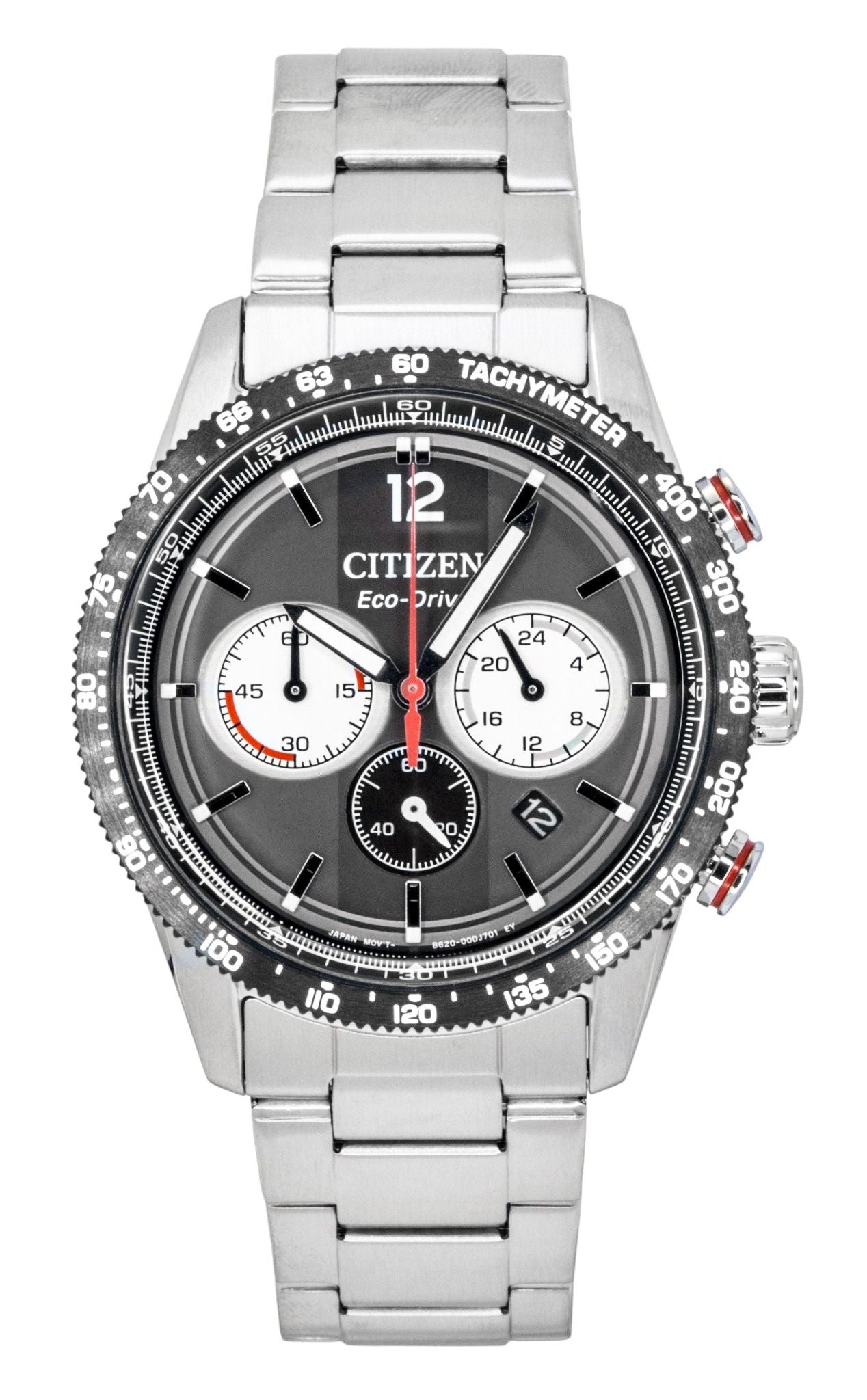 Citizen Eco-Drive Chronograph Analog Edelstahl Schwarzes Zifferblatt Solar CA4714-55E 100M Herrenuhr