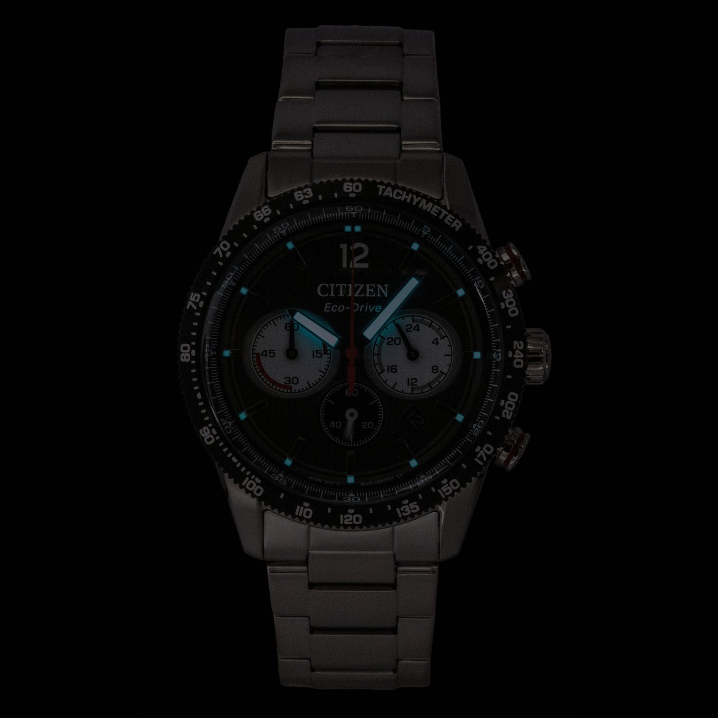 Citizen Eco-Drive Chronograph Analog Edelstahl Schwarzes Zifferblatt Solar CA4714-55E 100M Herrenuhr