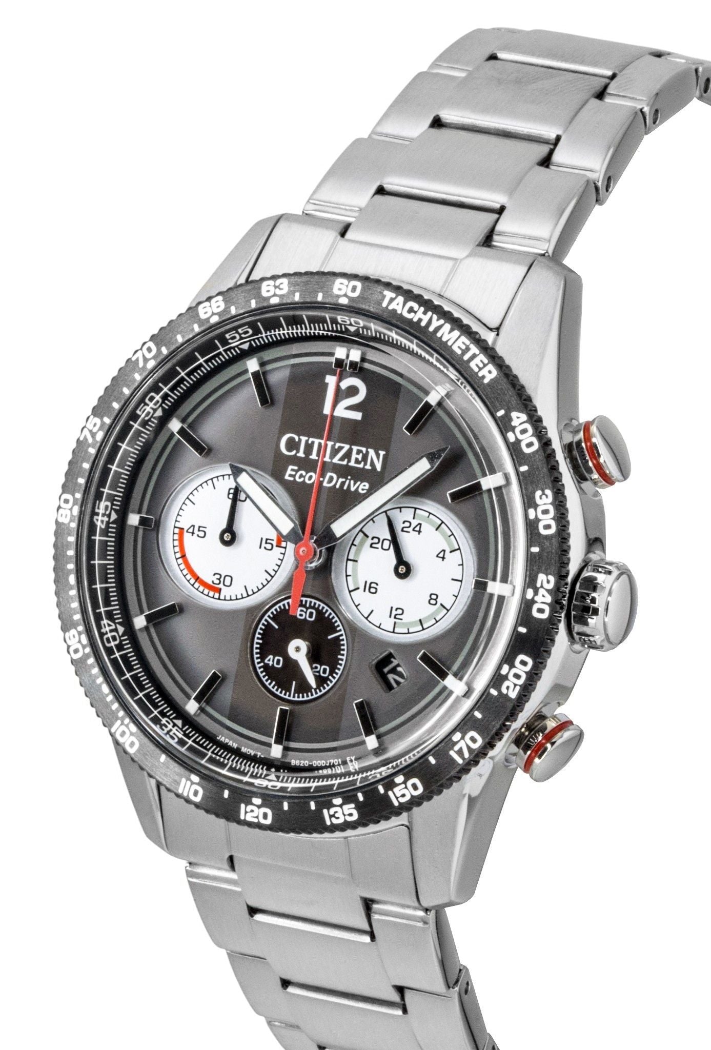 Citizen Eco-Drive Chronograph Analog Edelstahl Schwarzes Zifferblatt Solar CA4714-55E 100M Herrenuhr