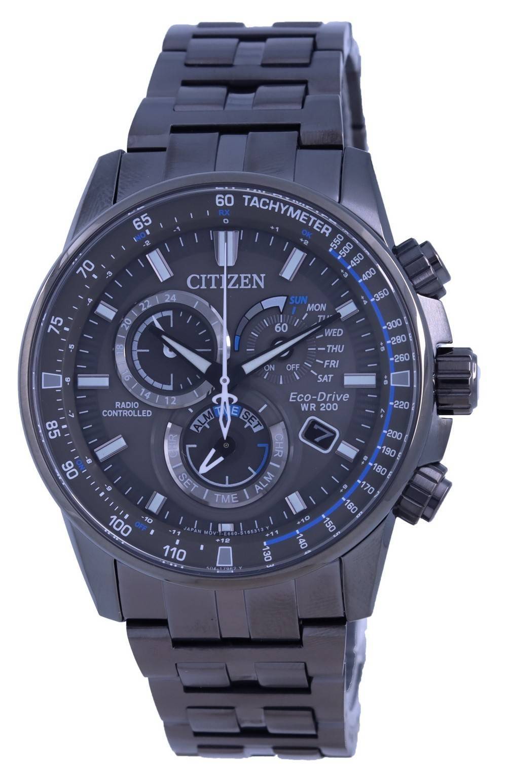 Citizen PCAT Schwarzes Zifferblatt Radio Controlled Chronograph Atomic Eco-Drive CB5887-55H 200M Herrenuhr