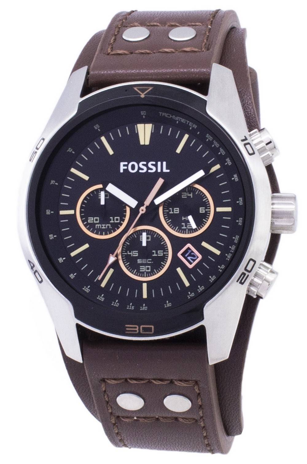 Fossil Coachman Chronograph Schwarzes Zifferblatt Brown Leather CH2891 Herrenuhr