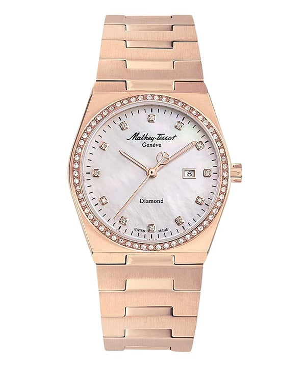 Mathey-Tissot Zeus Diamond Accents Rose Goldfarben Edelstahl Perlmutt-Zifferblatt Quarz D118SPI Damenuhr