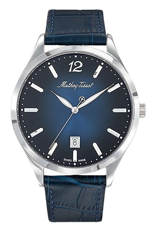 Mathey-Tissot Urban Lederarmband Blaues Zifferblatt Quarz D411ABU Damenuhr