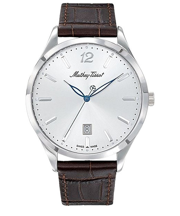 Mathey-Tissot Urban Lederarmband Silberfarbenes Zifferblatt Quarz D411AS Damenuhr