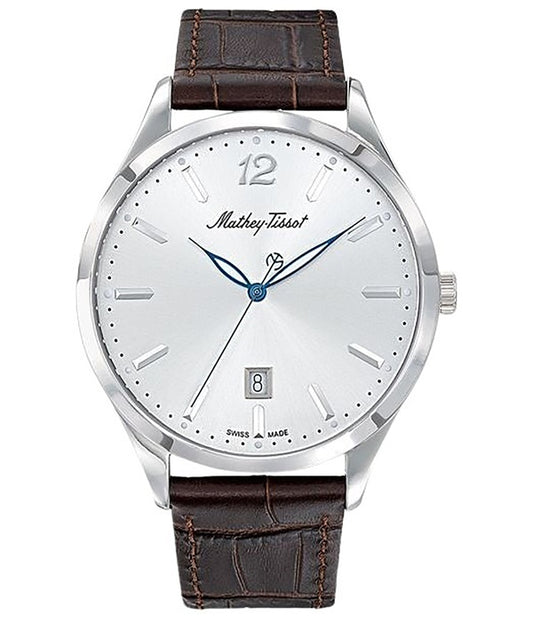 Mathey-Tissot Urban Lederarmband Silberfarbenes Zifferblatt Quarz D411AS Damenuhr