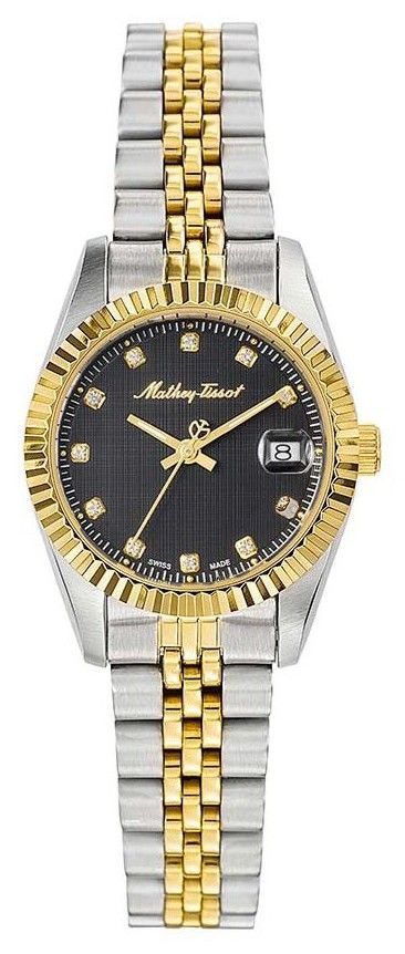 Mathey-Tissot Mathy II Two Tone Edelstahl Schwarzes Zifferblatt Quarz D710BN Damenuhr
