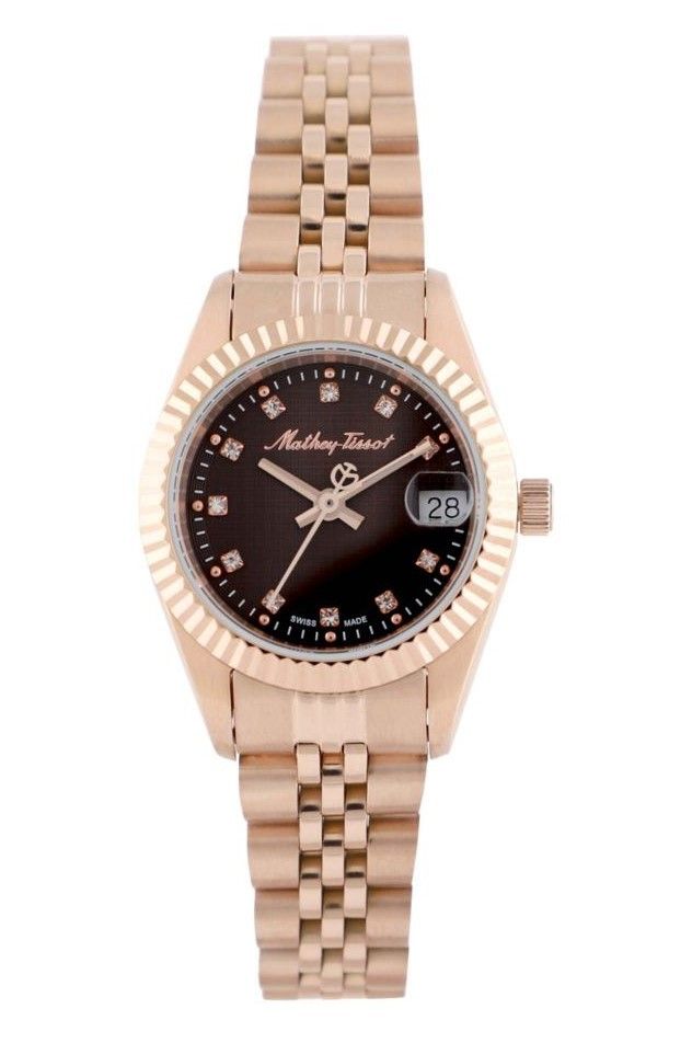 Mathey-Tissot Mathy II Rose Goldfarben Edelstahl Braunes Zifferblatt Quarz D710PRM Damenuhr