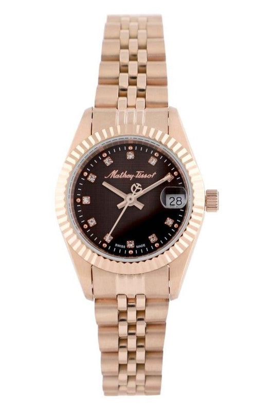 Mathey-Tissot Mathy II Rose Goldfarben Edelstahl Braunes Zifferblatt Quarz D710PRM Damenuhr