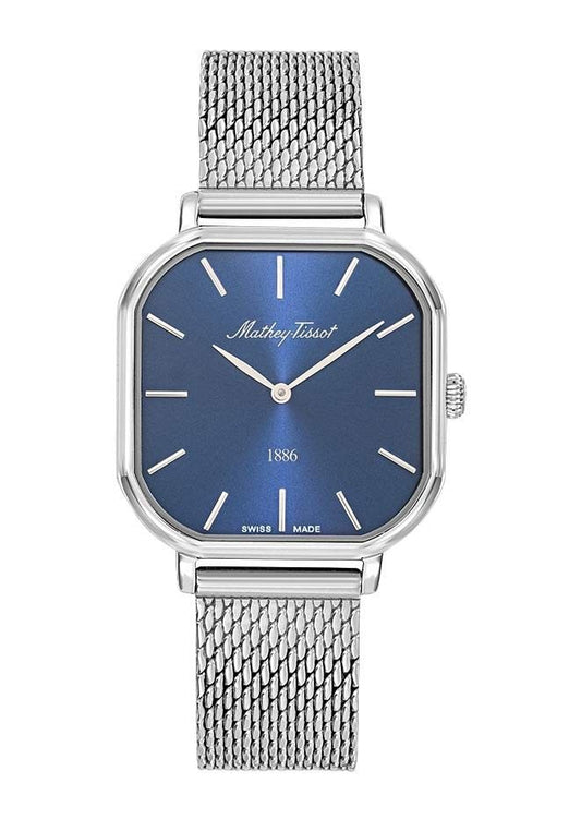 Mathey-Tissot Monsoon Square Edelstahl Blaues Zifferblatt Quarz D7917ABU Damenuhr