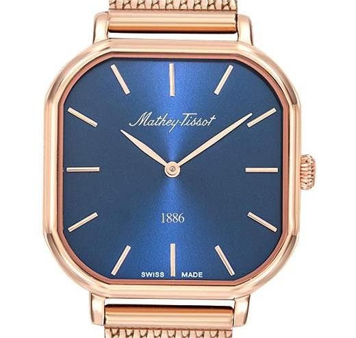 Mathey-Tissot Monsoon Square Rose Goldfarben Edelstahl Blaues Zifferblatt Quarz D7917PBU Damenuhr