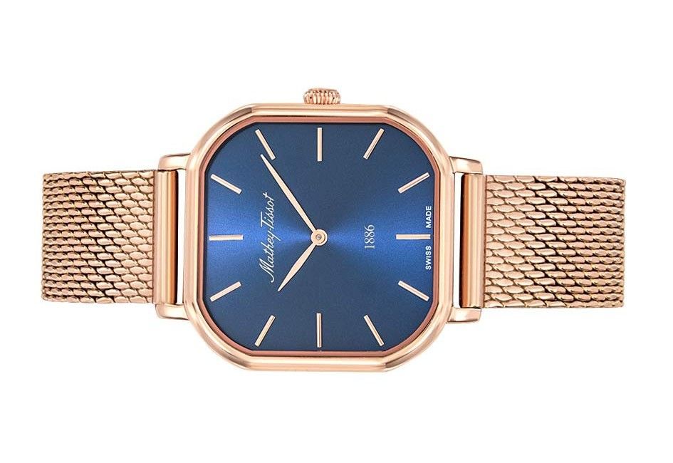 Mathey-Tissot Monsoon Square Rose Goldfarben Edelstahl Blaues Zifferblatt Quarz D7917PBU Damenuhr