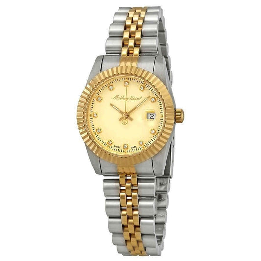 Mathey-Tissot Mathy III Two Tone Edelstahl Gold Dial Quarz D810BDI Damenuhr