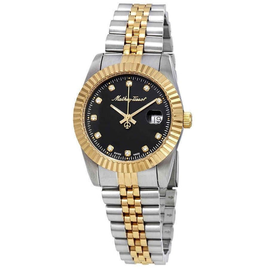 Mathey-Tissot Mathy III Two Tone Edelstahl Schwarzes Zifferblatt Quarz D810BN Damenuhr