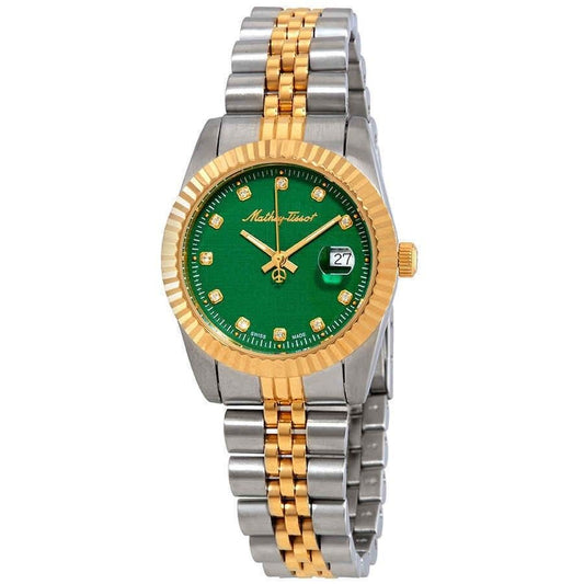 Mathey-Tissot Mathy III Two Tone Edelstahl Grünes Zifferblatt Quarz D810BV Damenuhr