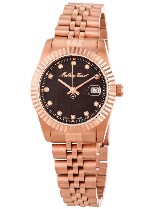Mathey-Tissot Mathy III Rose Goldfarben Edelstahl Braunes Zifferblatt Quarz D810PRM Damenuhr