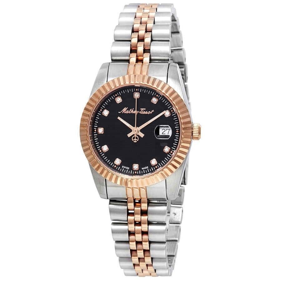 Mathey-Tissot Mathy III Two Tone Edelstahl Schwarzes Zifferblatt Quarz D810RN Damenuhr