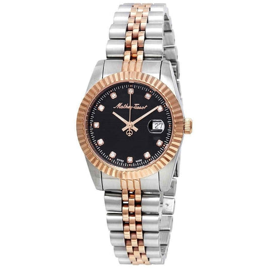 Mathey-Tissot Mathy III Two Tone Edelstahl Schwarzes Zifferblatt Quarz D810RN Damenuhr