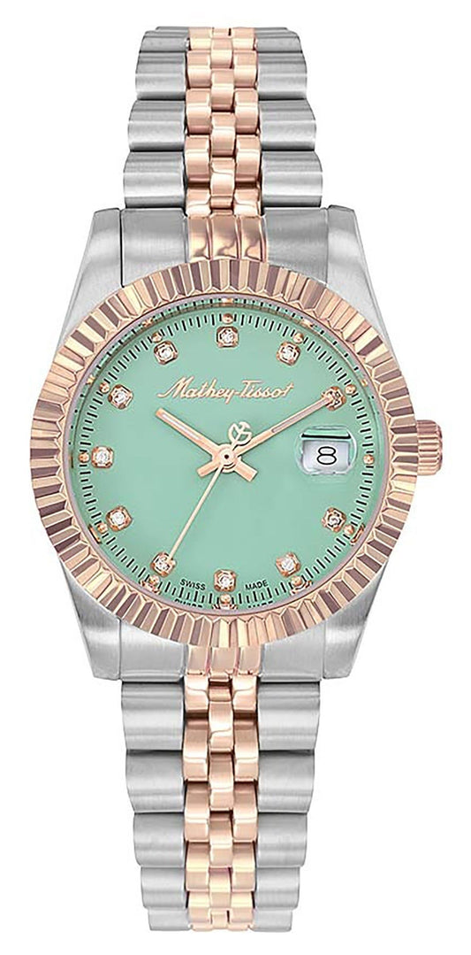Mathey-Tissot Mathy III Two Tone Edelstahl Grünes Zifferblatt Quarz D810RV Damenuhr