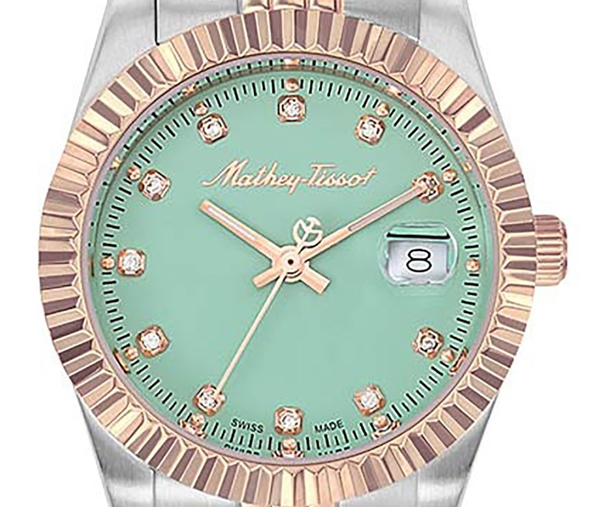 Mathey-Tissot Mathy III Two Tone Edelstahl Grünes Zifferblatt Quarz D810RV Damenuhr