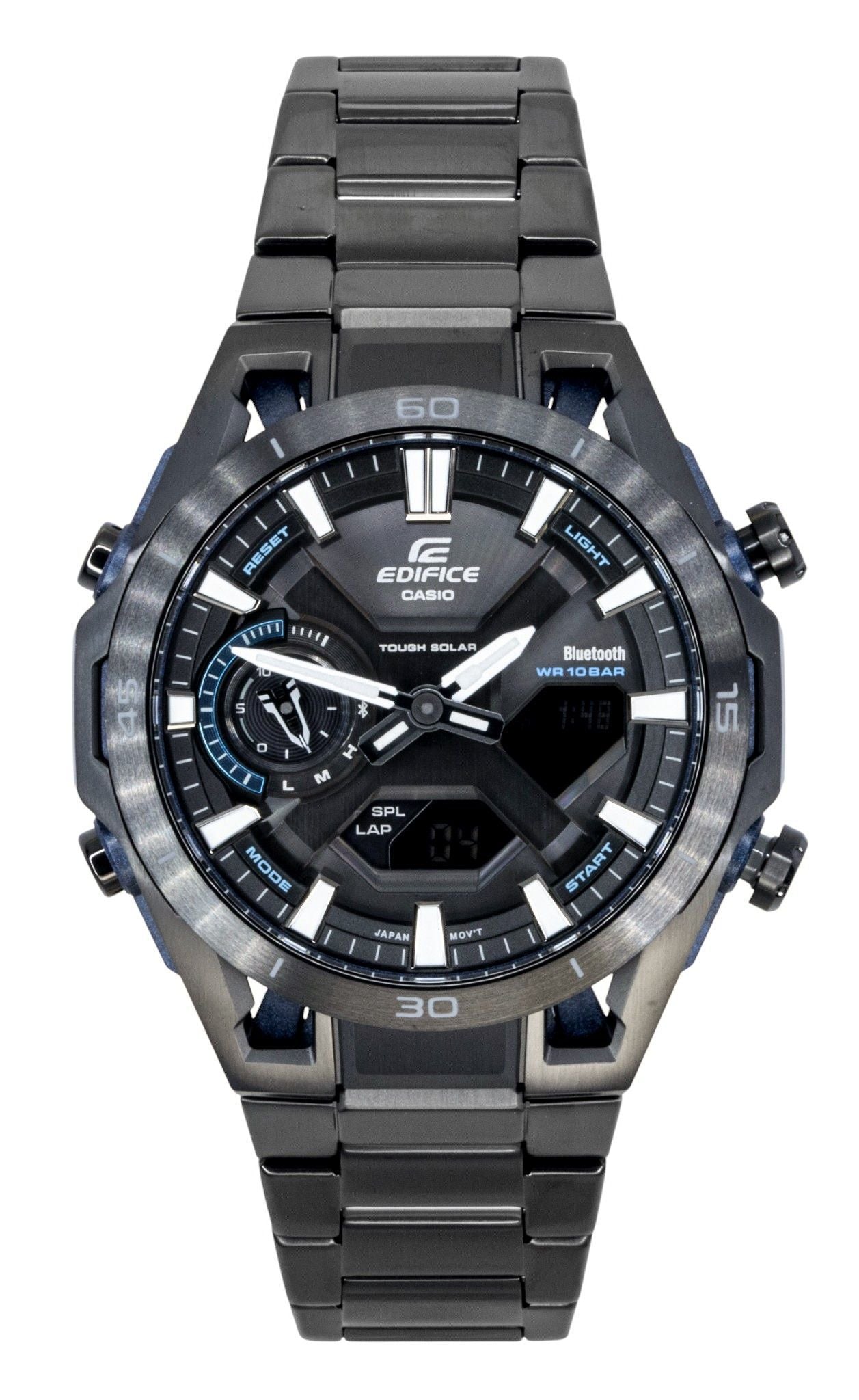 Casio Edifice Analog Digital Edelstahl Schwarzes Zifferblatt Solar ECB-2300DC-1A 100M Herrenuhr