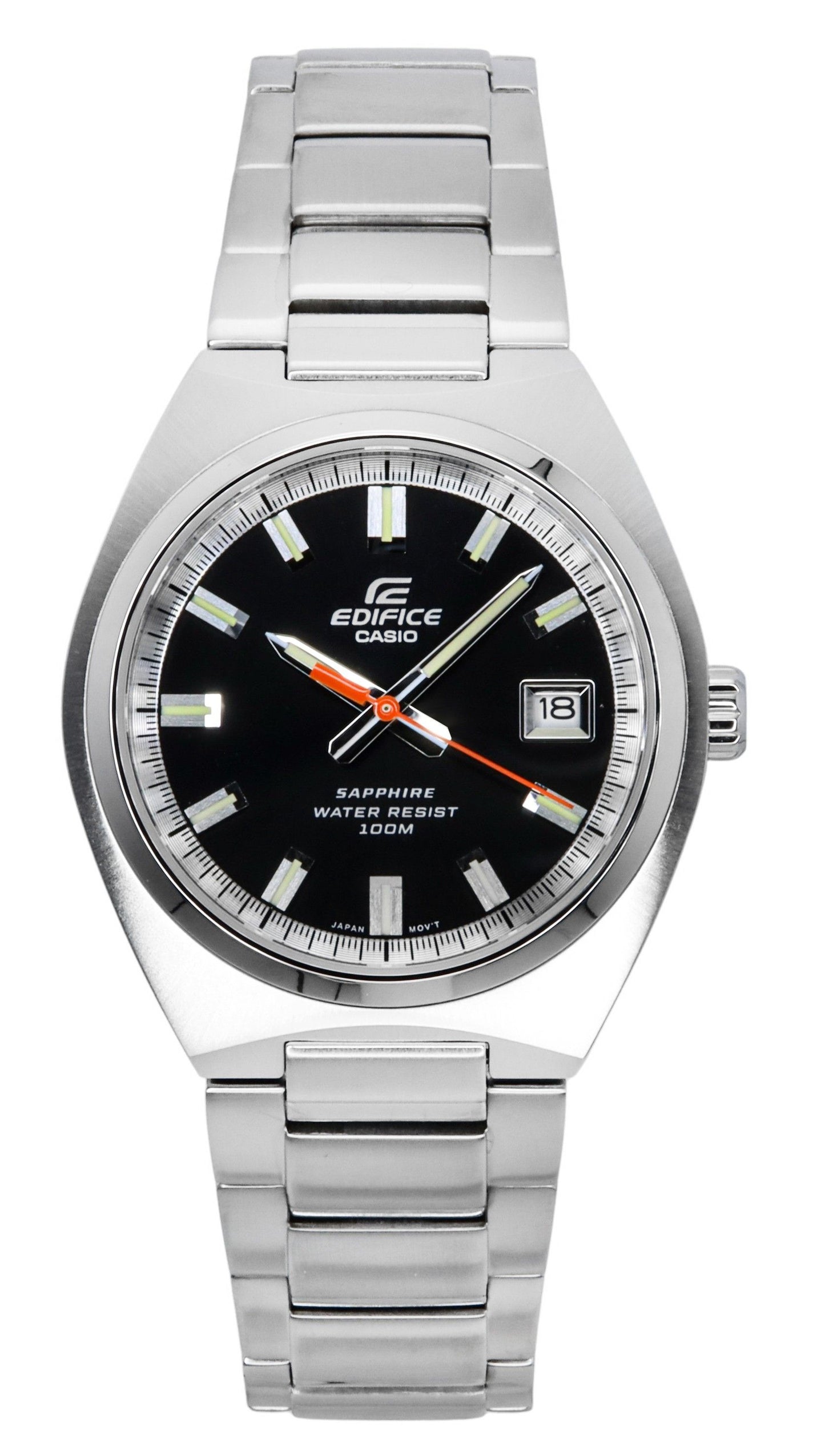Casio Edifice Analog Edelstahl Schwarzes Zifferblatt Quarz EFB-109D-1AV 100M Herrenuhr