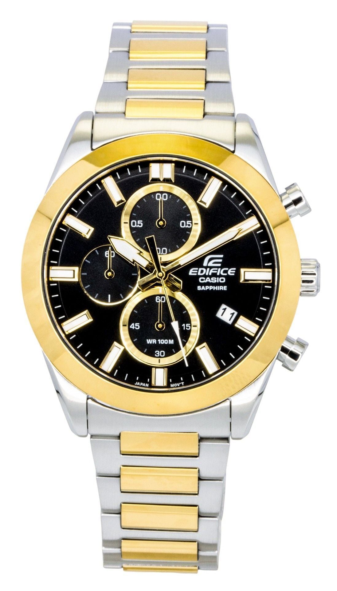 Casio Edifice Analog Chronograph Two Tone Edelstahl Schwarzes Zifferblatt Quarz EFB-710SG-1AV 100M Herrenuhr