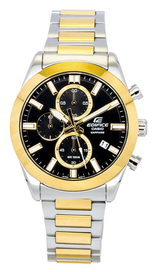 Casio Edifice Analog Chronograph Two Tone Edelstahl Schwarzes Zifferblatt Quarz EFB-710SG-1AV 100M Herrenuhr