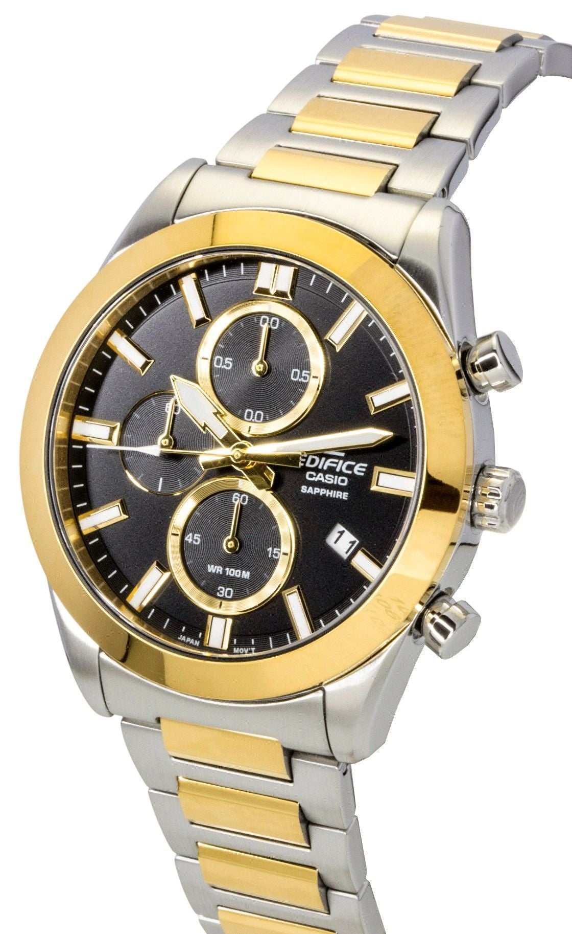 Casio Edifice Analog Chronograph Two Tone Edelstahl Schwarzes Zifferblatt Quarz EFB-710SG-1AV 100M Herrenuhr