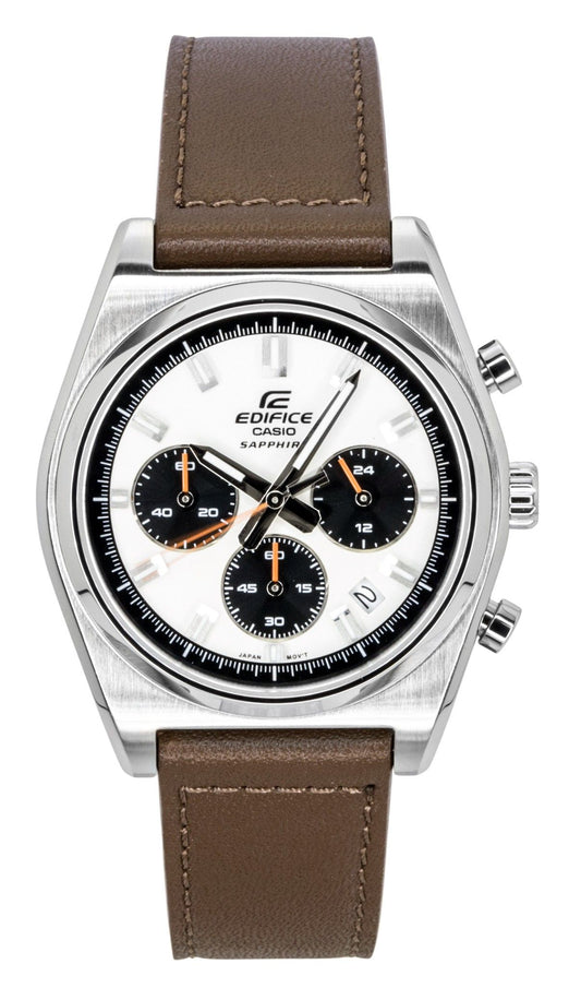 Casio Edifice Analog Standard Chronograph Lederarmband Ivory Dial Quarz EFB-730L-7AV 100M Herrenuhr