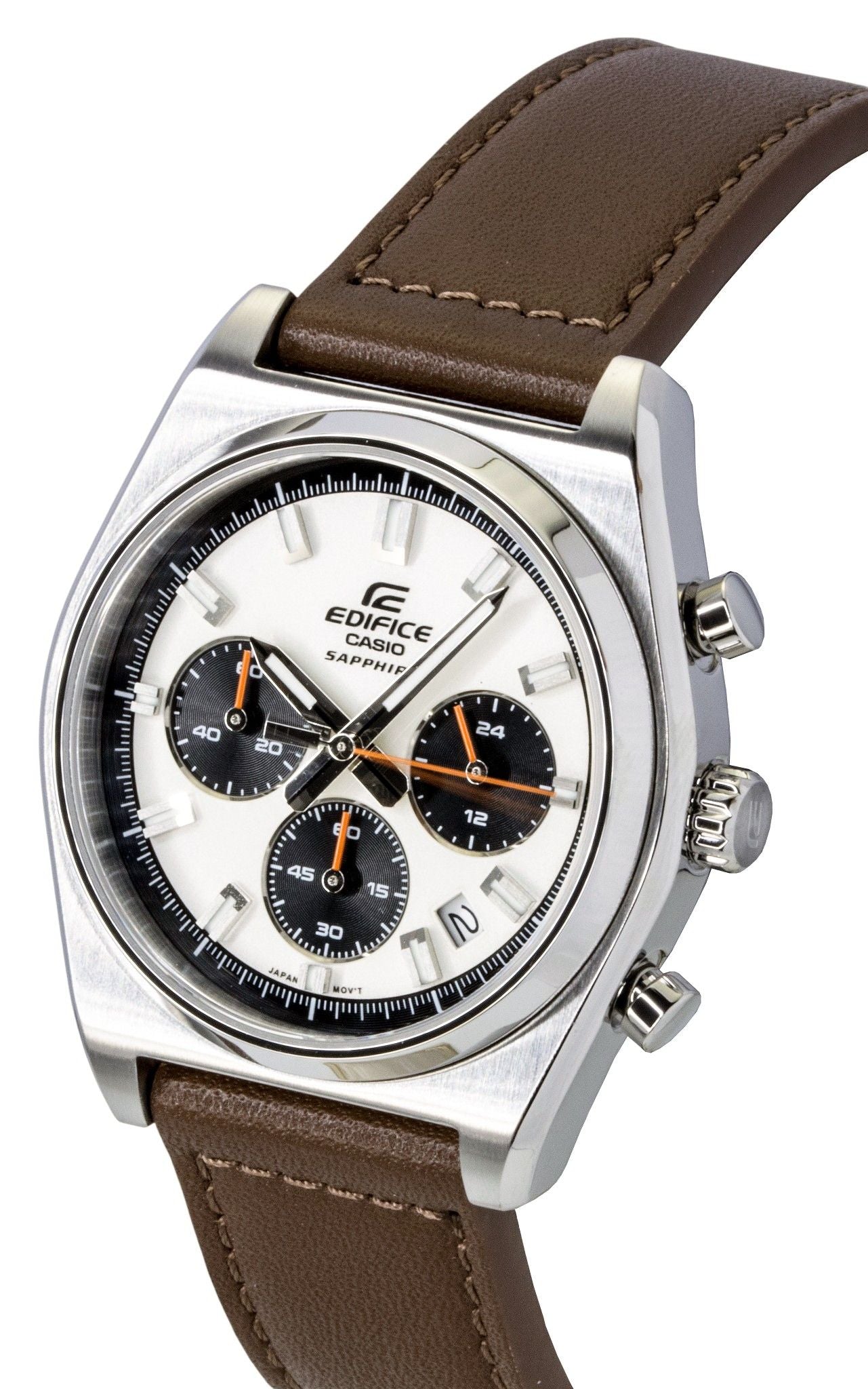 Casio Edifice Analog Standard Chronograph Lederarmband Ivory Dial Quarz EFB-730L-7AV 100M Herrenuhr