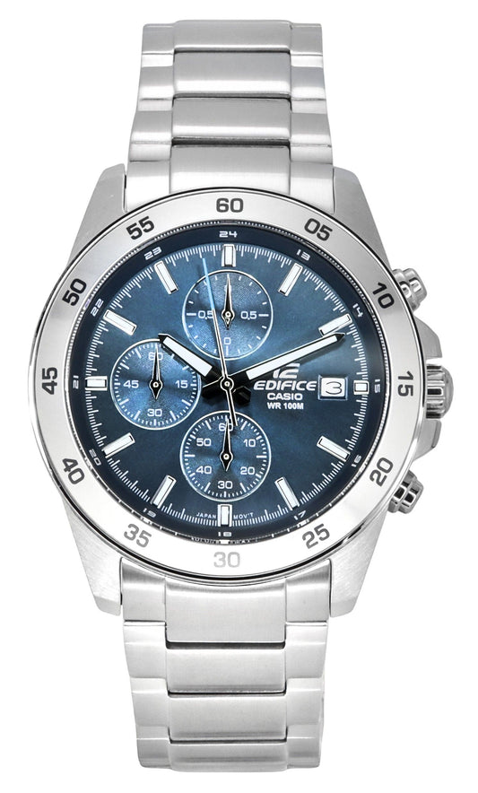 Casio Edifice Analog Standard Chronograph Edelstahl Blaues Zifferblatt Quarz EFR-526D-2A 100M Herrenuhr