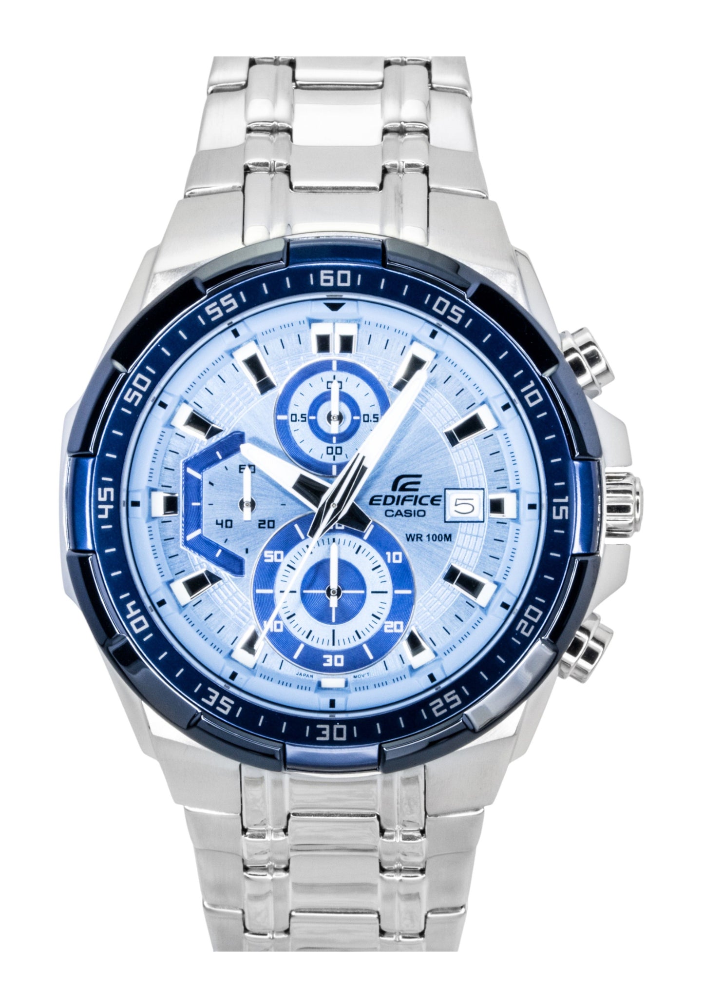 Casio Edifice Analog Standard Chronograph Edelstahl Blaues Zifferblatt Quarz EFR-539DE-2AV 100M Herrenuhr
